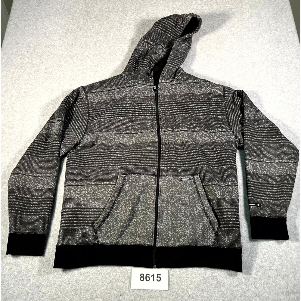 Ocean Current Hoodie Mens Gray Black Striped Sherpa Fleece Lined Full Zip